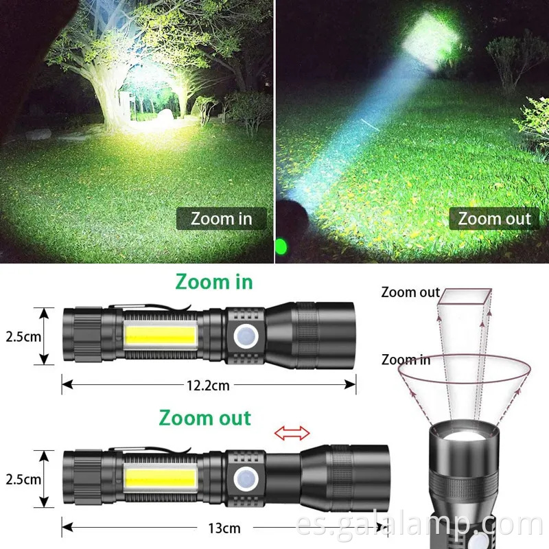 Linterna LED versátil con reflector de mazorca y luz UV